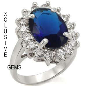 *LOCALLY IN STOCK*18K WHITE GOLD PLATED SIMULATED SAPPHIRE LADIES RING